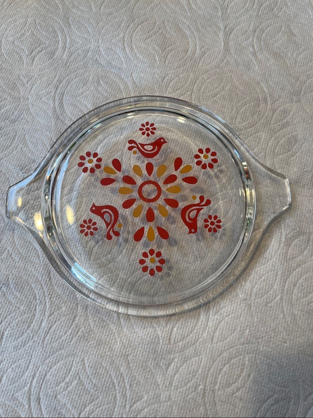 Vintage Pyrex Friendship Replacement Glass Lid 470-C Birds Penna Dutch